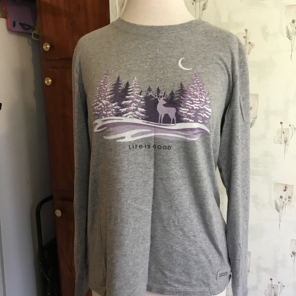 Gray Long Sleeve Shirt with Purple Forest Design